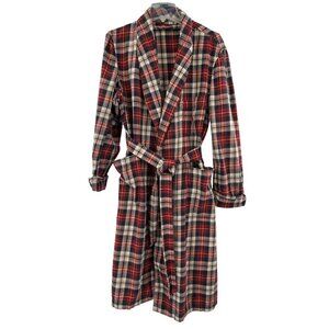 Ralph Lauren Plaid Flannel Robe Red & Green Check Pattern Belted Long Sleeve M